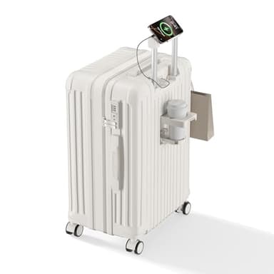 [SupTrip] スーツケース 機内持ち込み キャリーケース 拡張機能付き キャリーバッグ ストッパー付き カップホルダー付き USBポート付き 携帯スタンド TSAロック搭載 物掛けフック 大容量 超軽量 静音 ダブルキャスター おしゃれ 旅行 ビジネス 出張 修学 泊まる 入院 (ホワイト, M (4~7泊/65L))