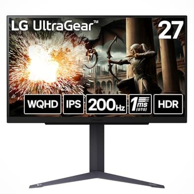 LG ゲーミングモニター LG UltraGear 27GS75Q-B 27.0インチ/WQHD(2560×1440) /アンチグレア/180Hz（オーバークロック時 200Hz）/IPS 1ms（GTG）/FreeSync™ /G-Sync Compatible/HDR10/HDMI、DisplayPort/多機能スタンド/チルト、高さ調整、ピボット対応/メーカー3年保証
