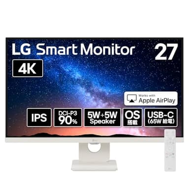 LG Monitor モニター ディスプレイ 27U731SA-W 27インチ/4K(3840×2160)/IPS/DCI-P3 90%/約10.7億色表示(8bit+FRC)/HDR/アンチグレア/USB Type-C（最大65W給電）/自動明るさ調整/リモコン付属/webOS/ワイヤレス画面共有/スピーカー/スマートモニター