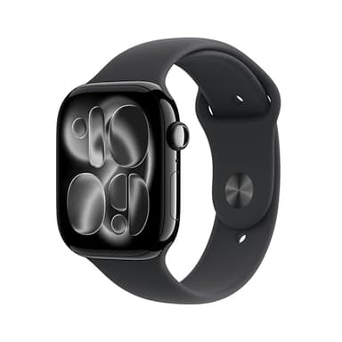 Apple Watch Series 11(GPSモデル)- 46mmジェットブラックアルミニウムケースとブラックスポーツバンド - M/L、睡眠時無呼吸、高血圧パターン、血中酸素、心電図、排卵推定、心拍数、服薬、マインドフルネス、ノイズ、睡眠スコア、転倒検出、IPX6X防塵、泳げる耐水、Suica対応、高速充電対応